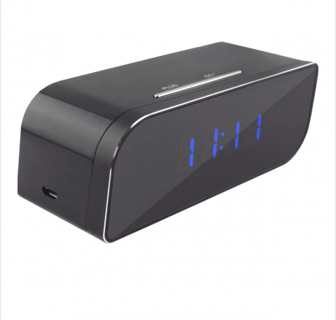Camere Video,Audio,Spionaj - Camera Spy ALG™, WI-FI IP Ascunsa in Ceas Desteptator , Dispozitiv de Spionaj cu Mini-Camera si Microfon, Infrarosu , 1080P ,Activare la Miscare, Negru