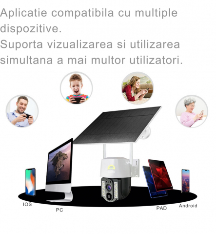 Camera SupraveghereVideo cu Panou Solar si cartela SIM, ALG™, conexiune 4G, FULL HD, panou solar 7,5W acumulatori inclusi 8000mah, intelligent tracking, PTZ, Micro SD, Rotire, Alarma miscare, excelent [9]