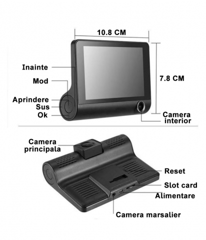 Camera Tripla Auto 3 in 1 +Camera Mansalier CADOU, Full HD 1080p, 3 Camere – Fata/Spate/Interior Neagra [4]
