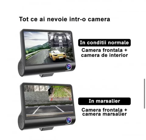 Camera Tripla Auto 3 in 1 +Camera Mansalier CADOU, Full HD 1080p, 3 Camere – Fata/Spate/Interior Neagra [3]