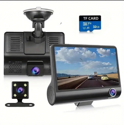 Alte produse - Camera Tripla Auto 3 in 1 +Camera Mansalier CADOU, Full HD 1080p, 3 Camere – Fata/Spate/Interior Neagra