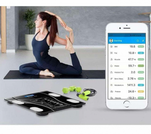 Cantar Electronic Inteligent Cu Aplicatie Smart, Corporal, Ecran Digital Iluminat, Termometru, Suporta Maxim 180 Kg, Baterii, Negru [11]