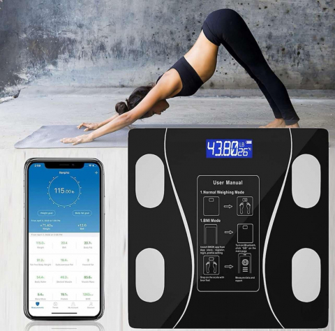 Cantar Electronic Inteligent Cu Aplicatie Smart, Corporal, Ecran Digital Iluminat, Termometru, Suporta Maxim 180 Kg, Baterii, Negru [6]