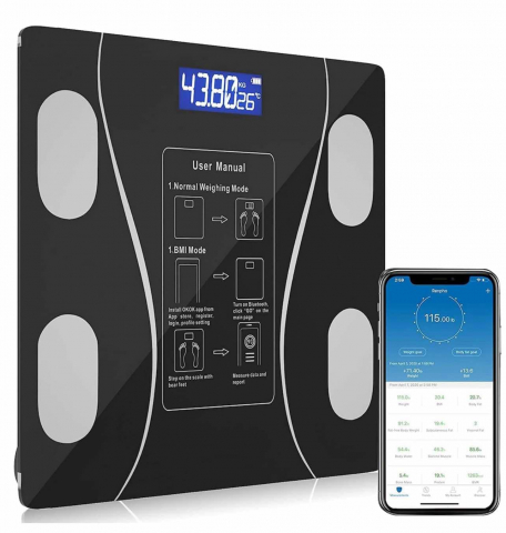 Cantar Electronic Inteligent Cu Aplicatie Smart, Corporal, Ecran Digital Iluminat, Termometru, Suporta Maxim 180 Kg, Baterii, Negru [7]