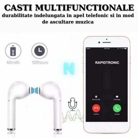 PROMOTII - Casti Wireless Bluetooth 4.2 High Definition Music, Alb