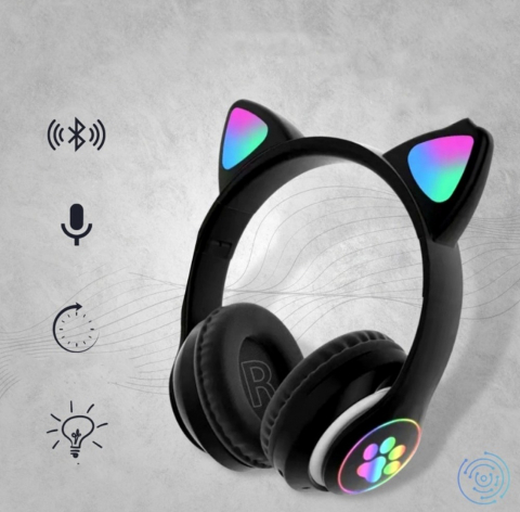 Casti Wireless pentru Copii, ALG™, Bluetooth 5.0, Microfon, Card TF, Model urechi de pisica, Iluminare LED [2]