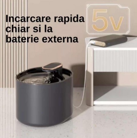 Dispenser apa automat tip fantana, pentru pisici si caini, cu purificare si filtrare prin carbune activ, silentios, led luminos, 3L, adaptor priza, Negru [2]