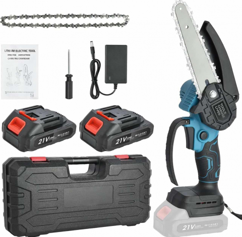 Utilaje si scule electrice - Drujba Fierastrau cu 2 Acumulator , lama 6 inch, 2 Lanturi, Fara Fir, Portabil