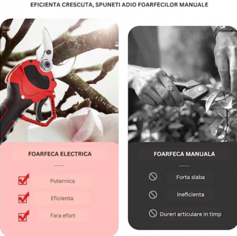 Foarfeca Electrica Portabila pentru Gradinarit ALG™, 2 Acumulatori, Lama din Otel Carbon, 1 Incarcator, design modern, accesorii incluse si valiza de transport [1]