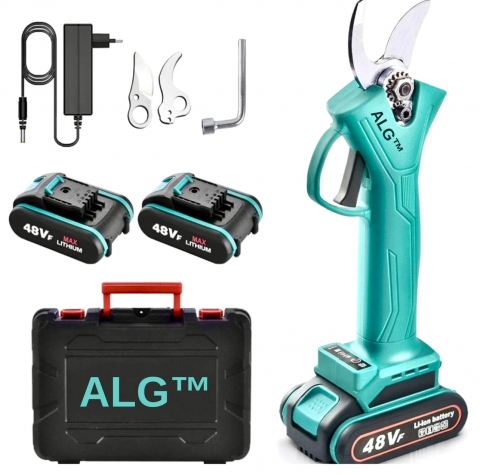 Utilaje si scule electrice - Foarfeca Electrica Portabila pentru Gradinarit ALG™, 2 Acumulatori, Lama din Otel Carbon, 1 Incarcator, design modern, accesorii incluse si valiza de transport