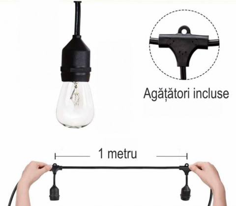 Instalatie Tip Ghirlanda Interior/Exterior/Gradina/Terasa, Becuri Tip Bulb, Lumina Calda, Interconectabila, Temperatura Culoare 3000K, Rezistenta La Apa, Cu Alimentare La Priza, 10 Metri [7]