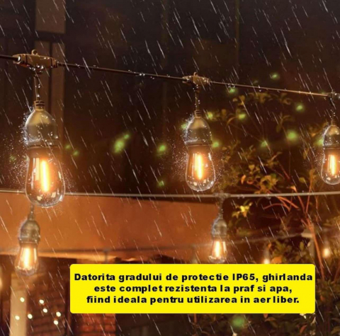 Instalatie Tip Ghirlanda Interior/Exterior/Gradina/Terasa, Becuri Tip Bulb, Lumina Calda, Interconectabila, Temperatura Culoare 3000K, Rezistenta La Apa, Cu Alimentare La Priza, 10 Metri [4]