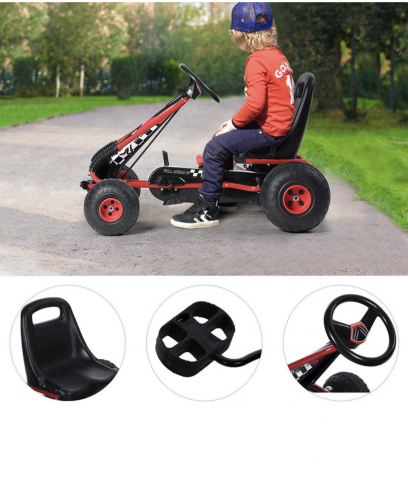 Kart cu pedale pentru copii Racer Air ,cu volan si scaun reglabil, Negru-Rosu [12]