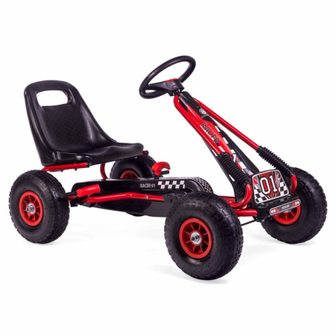PROMOTII - Kart cu pedale pentru copii Racer Air ,cu volan si scaun reglabil, Negru-Rosu