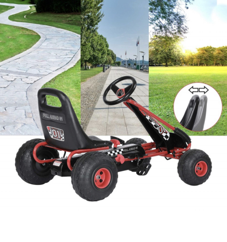 Kart cu pedale pentru copii Racer Air ,cu volan si scaun reglabil, Negru-Rosu [8]