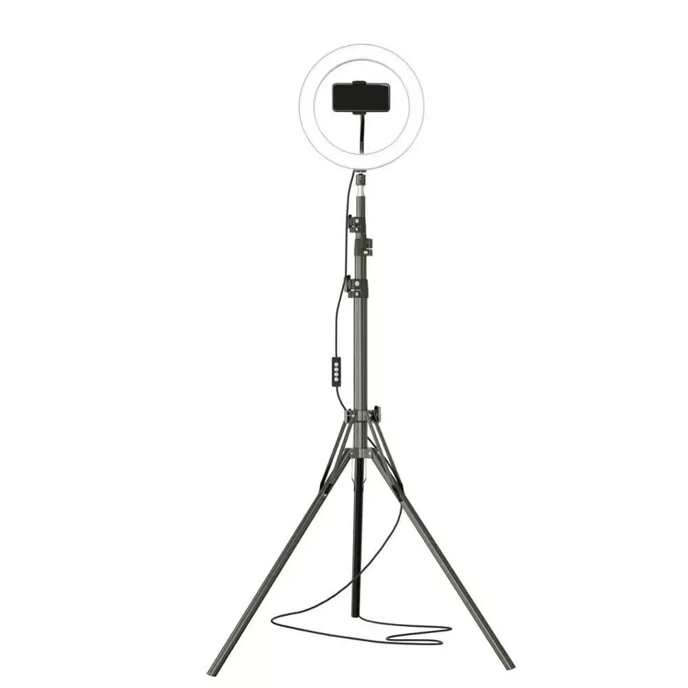 Birou - Lampa circulara Ring Light, 120 x LED SMD, 10 trepte lumina, telecomanda pe fir, trepied inclus