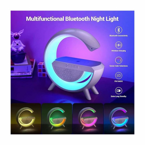 Lampa Smart 3 in 1, LED RGB si Incarcator Wireless Fast Charging 15W, Lumini Ambientale, Sincronizare muzicala, Acumulator,Difuzore, Bluetooth/FM/Card/Stick,apel telefonic [7]
