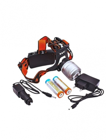 Lanterna de cap cu Led +2 acumulatori+incarcator auto+incarcator auto,LED tip XML-T6 cu lupa si Zoom dimmer pentru focalizare, profesionala,rezistenta la apa,lumina alb rece,4 moduri lumina [1]