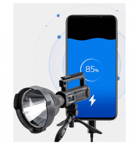 Lanterna Multifunctionala, ALG™Reincarcabila, Incarcare USB, LED, 4 Moduri De Iluminat, indicator baterie, 4800mAh, POWER BANK, Trepied, Negru [8]