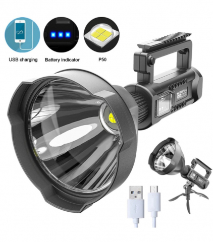 Lanterna Multifunctionala, ALG™Reincarcabila, Incarcare USB, LED, 4 Moduri De Iluminat, indicator baterie, 4800mAh, POWER BANK, Trepied, Negru [5]