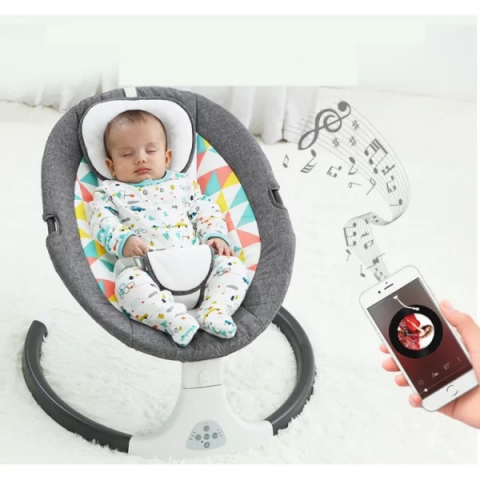 Leagăn Electric Bebeluși, Little Bird Balansoar pentru Bebe cu trepte de legănare, plasă protecție, conexiune Bluetooth, Telecomandă,USB, Jucării și Melodii ,Albastru [2]