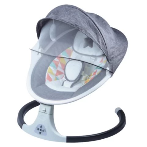 Produse Smart - Leagăn Electric Bebeluși, Little Bird Balansoar pentru Bebe cu trepte de legănare, plasă protecție, conexiune Bluetooth, Telecomandă,USB, Jucării și Melodii ,Gri