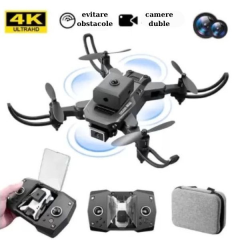 Mini Drona KY, rezolutie 4K ,Dual HD Camera de control de la distanță,evitare obstacole, accesorii incluse,Negru [1]