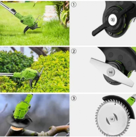 Motocoasa Electrica ALG™, pentru taiat iarba, extensibila, 2 Acumulatori, Accesorii incluse, maner reglabil protectie lama 800 W, 18 000 RPM, Verde [4]