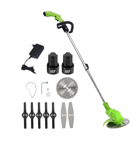 Utilaje si scule electrice - Motocoasa Electrica ALG™, pentru taiat iarba, extensibila, 2 Acumulatori, Accesorii incluse, maner reglabil protectie lama 800 W, 18 000 RPM, Verde