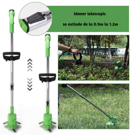 Motocoasa Electrica ALG™, pentru taiat iarba, extensibila, 2 Acumulatori, Accesorii incluse, maner reglabil protectie lama 800 W, 18 000 RPM, Verde [2]
