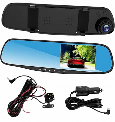 Accesorii auto exterior - Oglinda cu camera auto DVR, dubla(fata/spate), FullHD 1080p, Display 4,3", Unghi larg filmare
