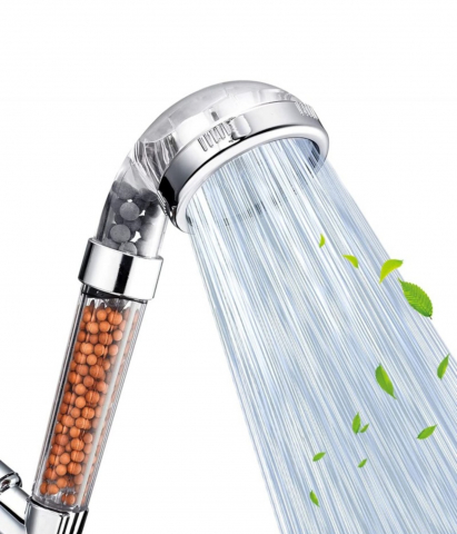 Instalatii Sanitare - Para (Cap) de Dus, ALG™ , cu Functie Anticalcar si Filtrare , ABS Cromat, 3 Niveluri de Filtrare ,  80 mm, Difuzor Inox