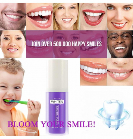 Pasta de dinți iBeaLee Purple, 35ml - Albire a dinților fără fluor, îndepărtarea petelor profunde, împrospătează respirația, delicată și non-iritantă, conține mentă, sorbat de potasiu și polisorbat 20, până la 6 nuanțe mai strălucitoare în 1 săptămână [3]