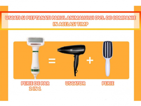Perie cu Uscator ALG™, pentru Caini/Pisici si alte Animale de Companie , 2 in 1cu 3 moduri de Uscare, Zgomot Redus, 300W, Cablu 1.5m, Alb-Verde [2]
