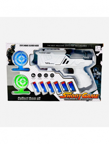 UNIVERSUL COPIILOR - Pistol de jucarie Shoot Game, soft bullets cu 2 tinte si 6 ventuze din burete incluse