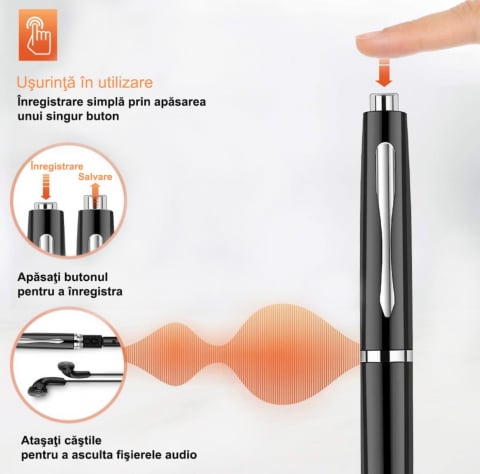 Reportofon Spion ALG™, Integrat in Pix,Dispozitiv Spionaj Ascuns cu Activare Vocala, Pana la 400 Ore Stocare, Real cu pasta de Scris,pentru inregistrari audio sau copiat,Negru [8]