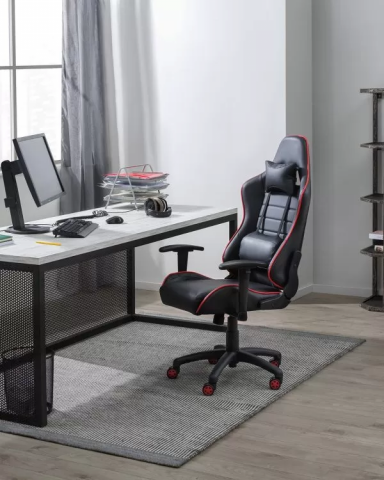 Prize si Prelungitoare - Scaun Gaming PRO KING Size, Cadru Otel, Piele Sintetica – negru cu rosu