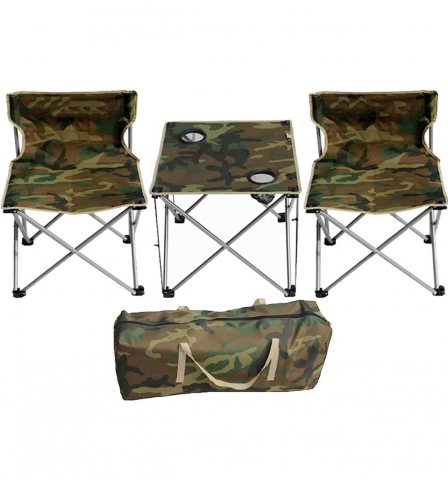 SPORT SI TIMP LIBER - Set 1 Masa cu 2 Scaune, ALG™ , Pentru Camping Pliabile Model Army Geanta Inclusa