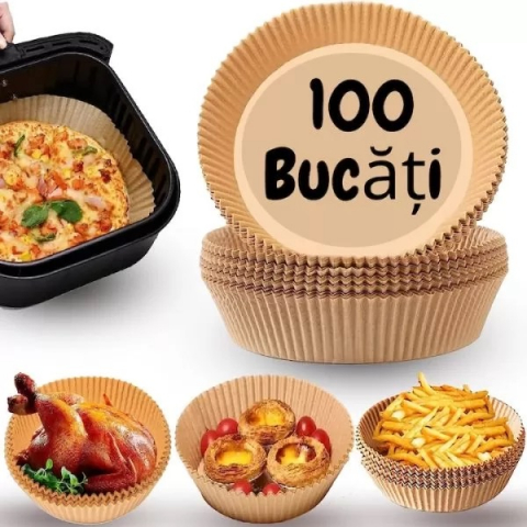 Set 100 bucati hartie de copt pentru air fryer, friteuza, Unica folosinta, 20cmx4.5 cm, Maro, Rotund [2]