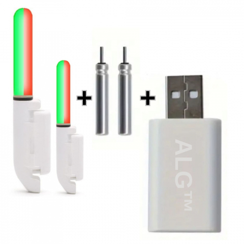 Set 2 Avertizori, Semnalizatori Inteligenti ALG™,+ 2 Acumulatori Reincarcabili,+ Incarcator dublu USB, pentru Lanseta Feeder, Pescuit de Noapte cu Schimbare de Culoare la Trasatura Pestelui,Pescuit St [1]