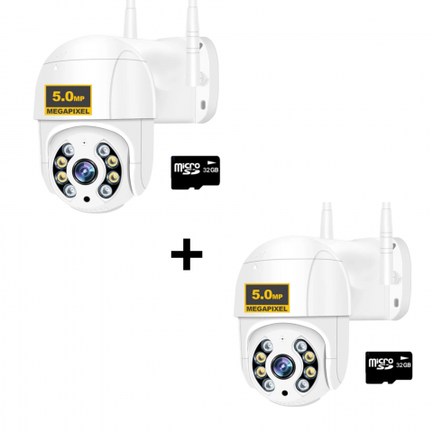 Prize si Prelungitoare - Set 2x CAMERE ROTATIVE + CARD 32GB inclus, 5mp IP supraveghere 63 LED HD 1944P WIFI 5MP C Cameră de securitate interior/exterior 2 antene,rezista la ploaie si inghet