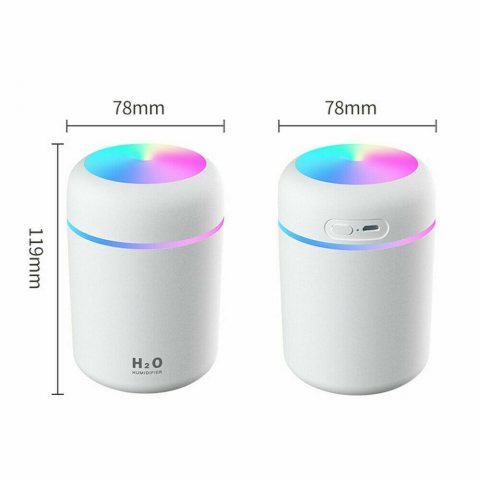 Umidificator de aer cu difuzor aromaterapie, ultrasunete, pentru casa, birou si masina, 300 ml, Alb [1]