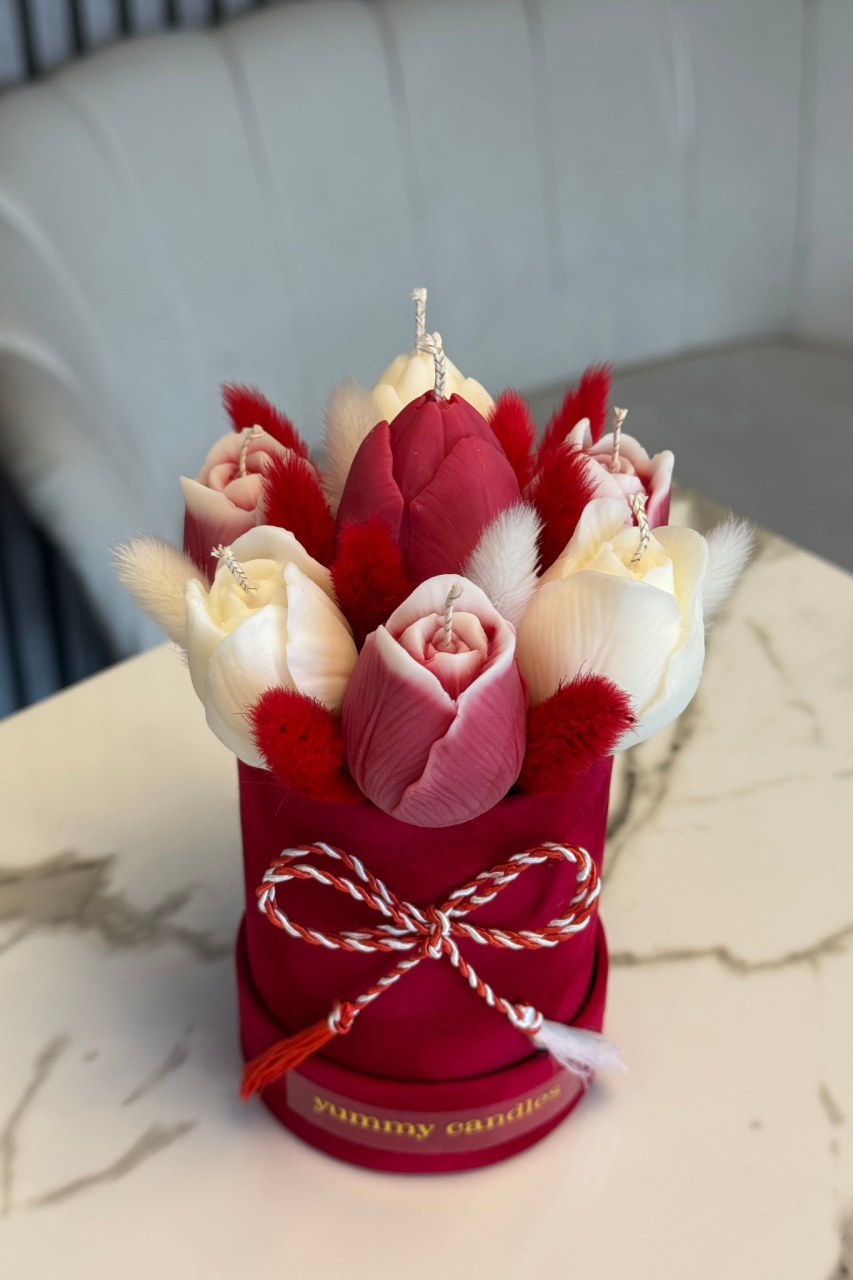 Aranjament Mini – 7 Lalele Roșu & Alb [2]