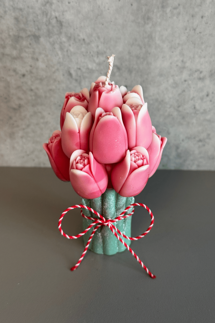 Lumanare martisor Buchet de lalele rosii [2]