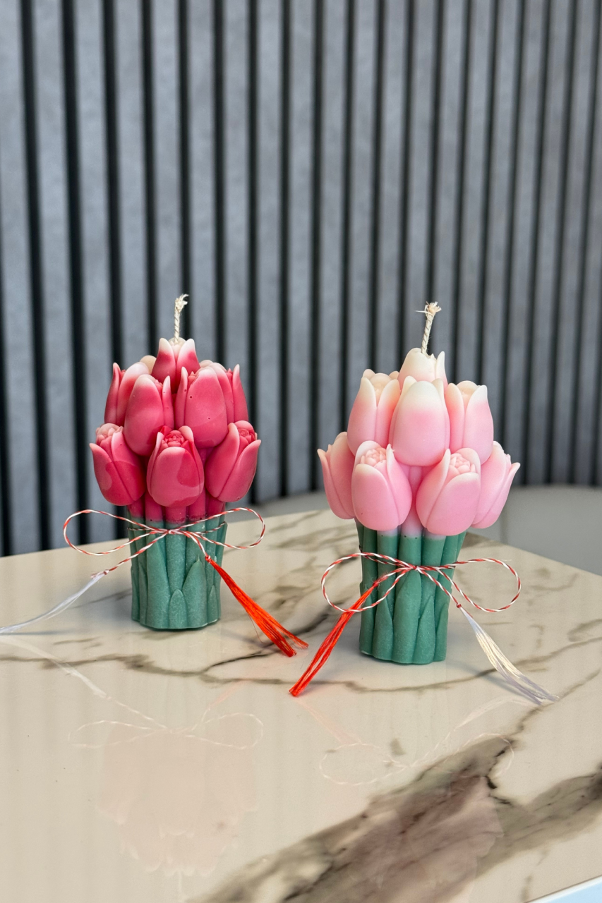 Lumanare martisor Buchet de lalele roz [2]