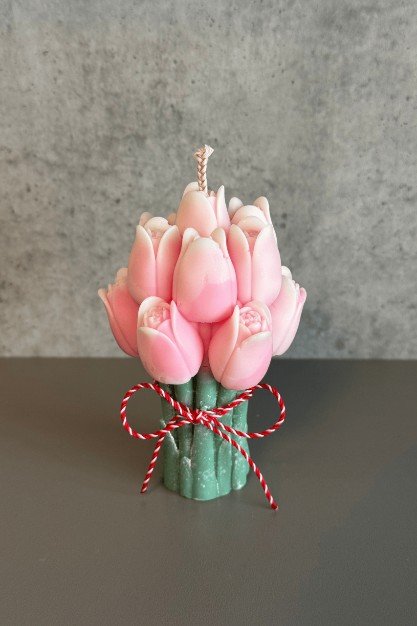 Lumanare martisor Buchet de lalele roz [2]