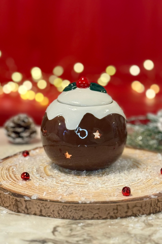 Lumanari Craciun - Difuzor Aromaterapie Budincă de Crăciun – ceramică festivă, pentru uleiuri și wax melts