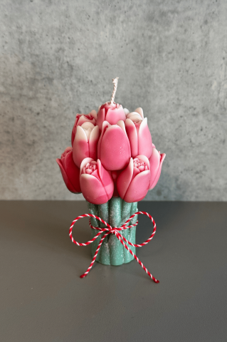 Lumanari Martie - Lumanare martisor Buchet de lalele rosii