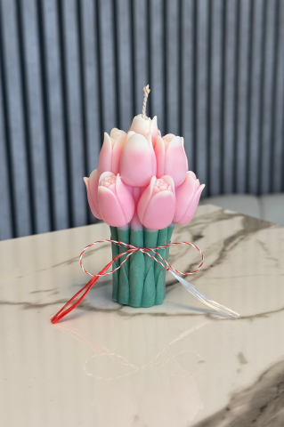 Lumanare Floare - Lumanare martisor Buchet de lalele roz