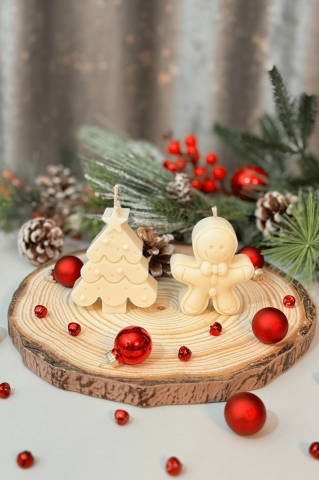 Lumanari Craciun - Set Lumanari Craciun – Bradut si Gingerbread cu papion